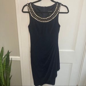 XSCAPE navy dress with jewel scoop neck
